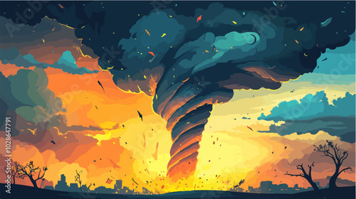 Illustration Tornado. Storm. Typhoon. Twister. Natural phenomenon. Disaster.