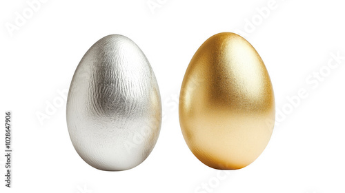 Golden and silver eggs on Easter Day Isolated transparent background image