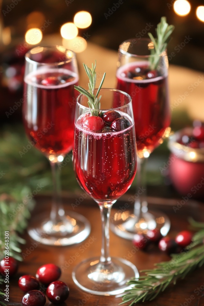 Elegant sparkling drink garnished with rosemary and cranberries, perfect for festive celebrations and special occasions. Elegant sparkling drink garnished with rosemary and cranberries, perfect for festive celebrations and special occasions.