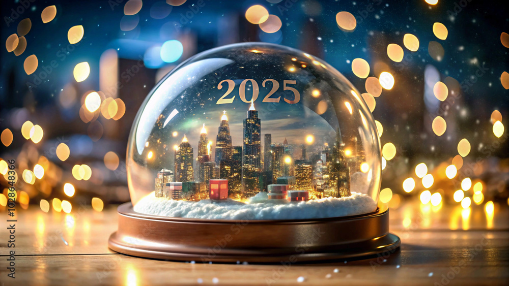 A captivating snow globe showcasing a miniature city skyline, nestled in a bed of snow and surrounded by twinkling lights, symbolizing the arrival of 2025. A captivating snow globe showcasing a miniature city skyline, nestled in a bed of snow and surrounded by twinkling lights, symbolizing the arrival of 2025.