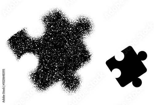 Vector illustration of a puzzle piece with stippling texture, creating a dotted effect, ideal for problem-solving or teamwork themes.