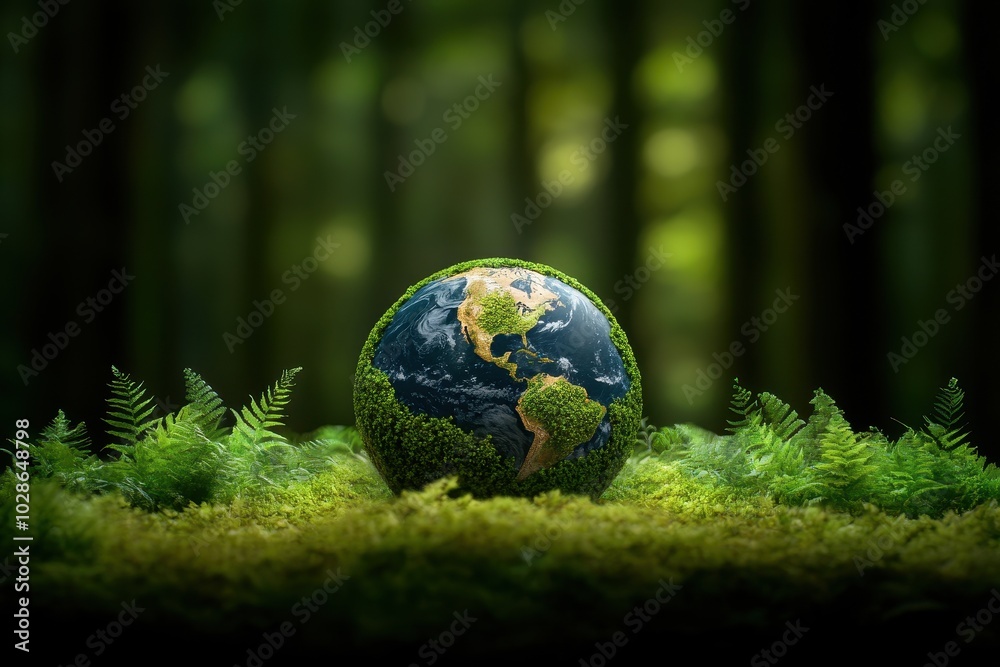 Earth Globe Surrounded by Lush Greenery Earth Globe Surrounded by Lush Greenery