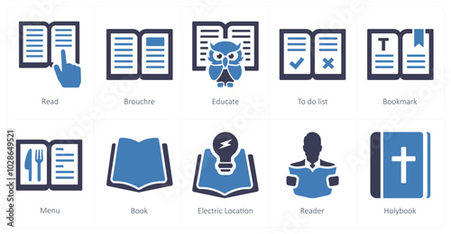 A set of 10 mix icons as read, brochure, educate