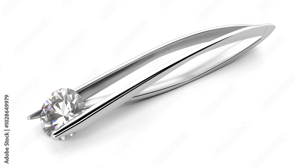 Tweezers with beautiful shiny diamond isolated on white Tweezers with beautiful shiny diamond isolated on white