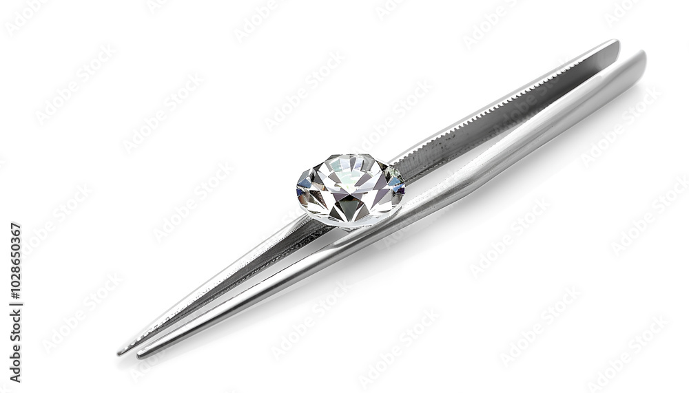 Tweezers with beautiful shiny diamond isolated on white Tweezers with beautiful shiny diamond isolated on white