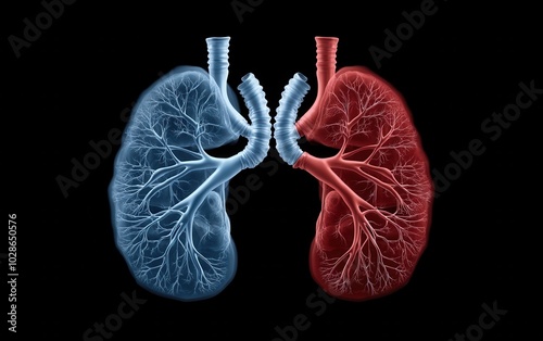 Human lungs, red and blue, white isolated background photo