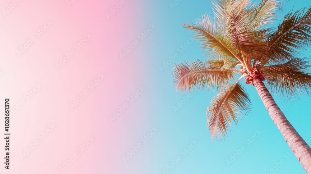 A striking silhouette of a tall palm tree reveals its intricate leaf structure as it stands against a vibrant sky filled with bursts of pinks and blues in an artistic masterpiece. A striking silhouette of a tall palm tree reveals its intricate leaf structure as it stands against a vibrant sky filled with bursts of pinks and blues in an artistic masterpiece.