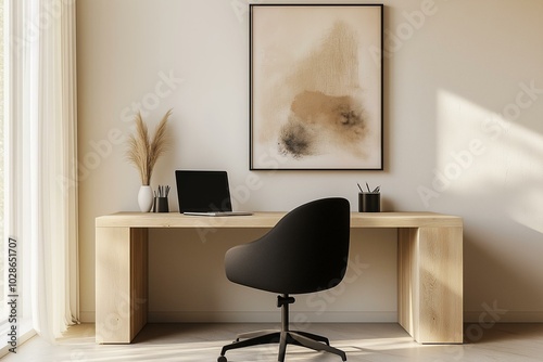 Obraz na płótnie Serene Home Office Setup with Artistic Flair w salonie