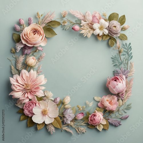 Wallpaper Mural Flowers Frame Background , Blooming Flowers Pastel Background Torontodigital.ca