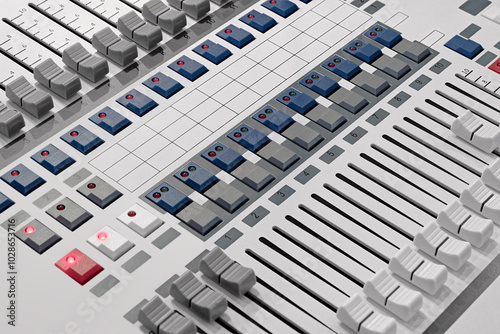 Sound engineer's console, music studio equipment photo