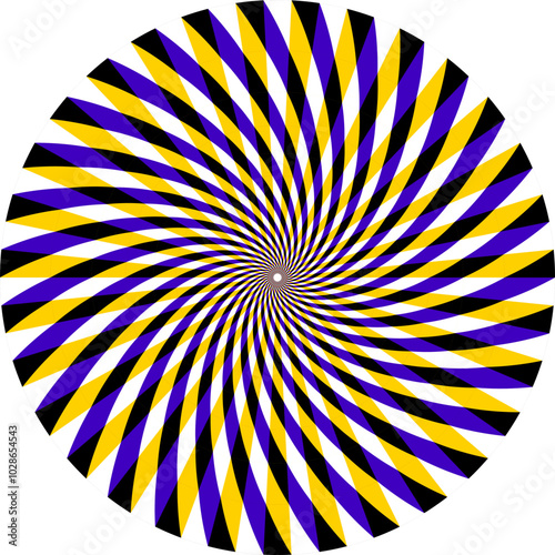 Optical illusion circle of moving colorful stripes. Circular template for motion background design.