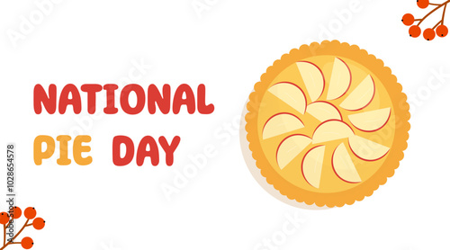 National Pie Day, January 23. Pie with apples. Vector template for holiday poster, banner, flyer, card.