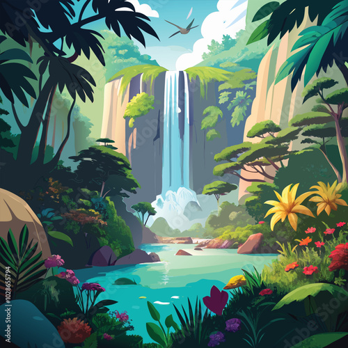 tropical island with palm trees vector illustration landscape, sceneries, scene, background