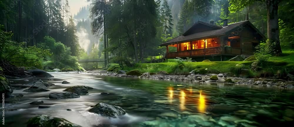 Tranquil house nestled in dense forest setting. Tranquil house nestled in dense forest setting.