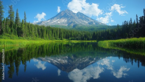 Serene Mountain Lake Reflection, Scenic Landscape