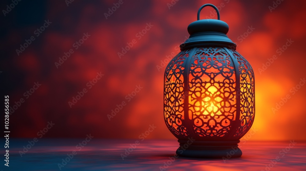 Red and Orange Lantern Lit in Modern Setting. Red and Orange Lantern Lit in Modern Setting.