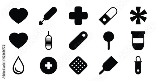Medical and Healthcare Icons Set - Black and White Silhouette Collection