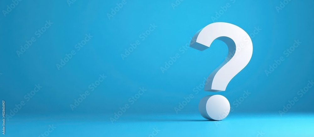3D question mark on a vibrant blue background representing curiosity, inquiry, and mystery 3D question mark on a vibrant blue background representing curiosity, inquiry, and mystery