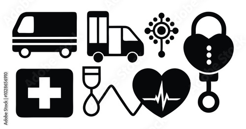 Medical and Healthcare Icons Set - Black and White Silhouette Collection