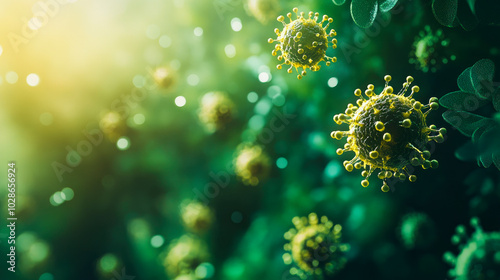 Virus infection or bacteria flu on a nature background. The concept of virus distribution.