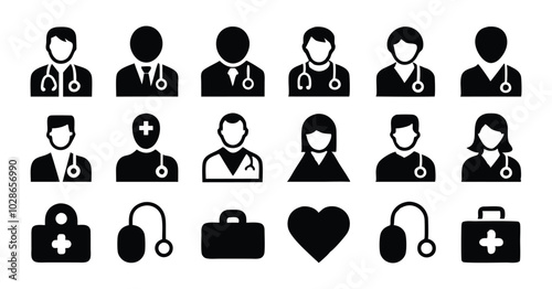 Medical and Healthcare Icons Set - Black and White Silhouette Collection