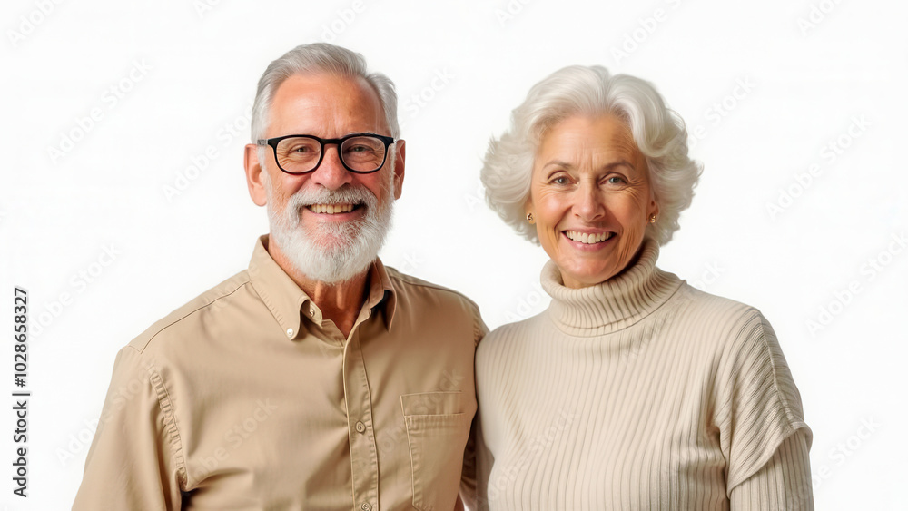 Happy grandparents couple with copy space over white Happy grandparents couple with copy space over white