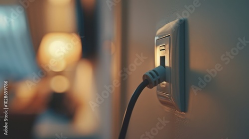 A Close-Up of a Plugged-In Power Cord in a White Outlet on a Wall