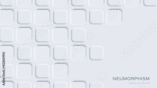 Neomorphism abstract white square background, design element. Geometric vector illustration