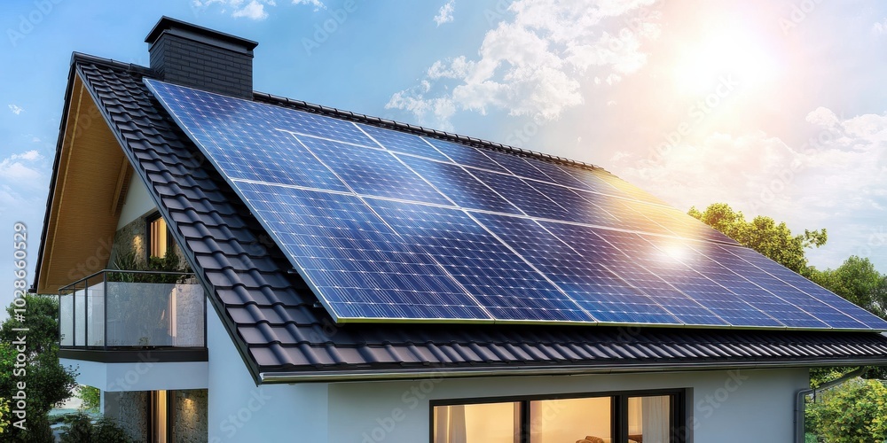 Fototapeta premium Solar Panels on Modern House