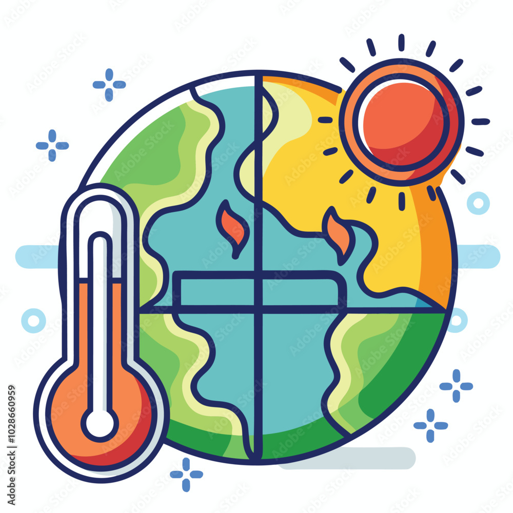 Fototapeta premium Global warming icon Global warming concept. Planet earth with thermometer