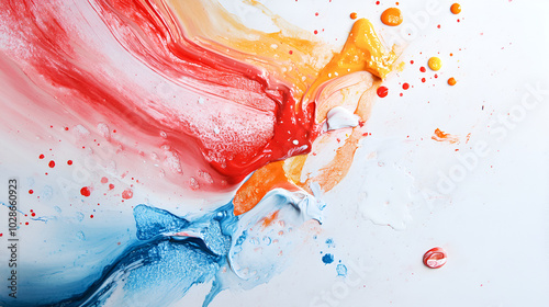 A dynamic explosion of colorful paint splashes against a white background, symbolizing creativity and energyAbstract background of oil paint in blue, orange and purple colors

 photo