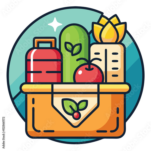 groceries icon The supermarket basket is filled with groceries Simple vector illustration