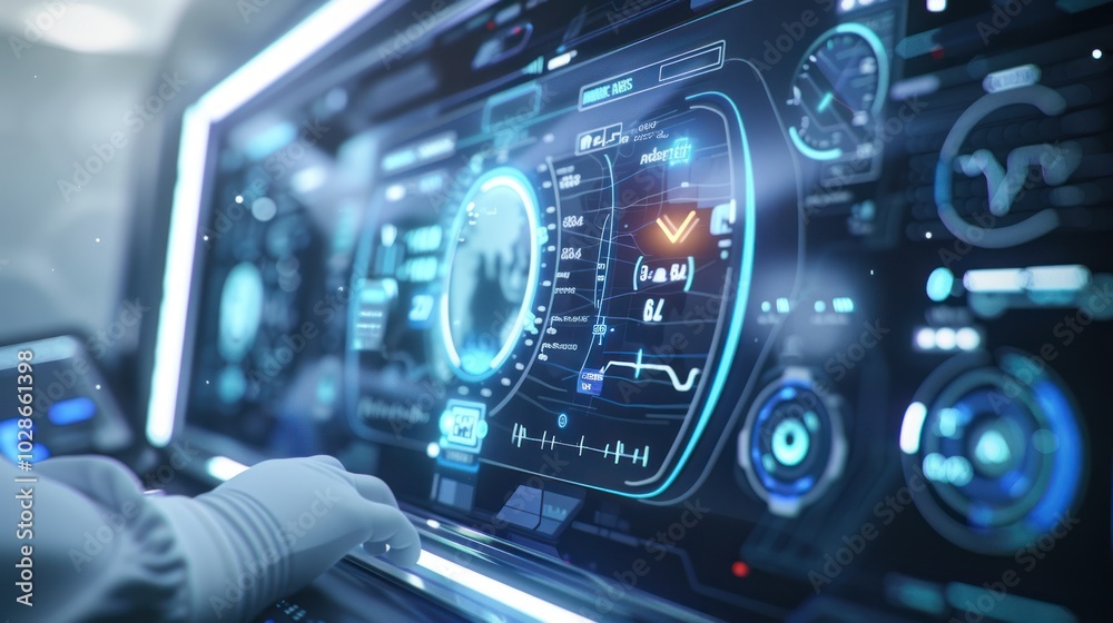 A Hand Interacting With a Futuristic Digital Interface A Hand Interacting With a Futuristic Digital Interface