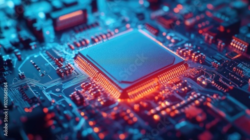 A close-up shot of a microprocessor with intricate details highlighted.