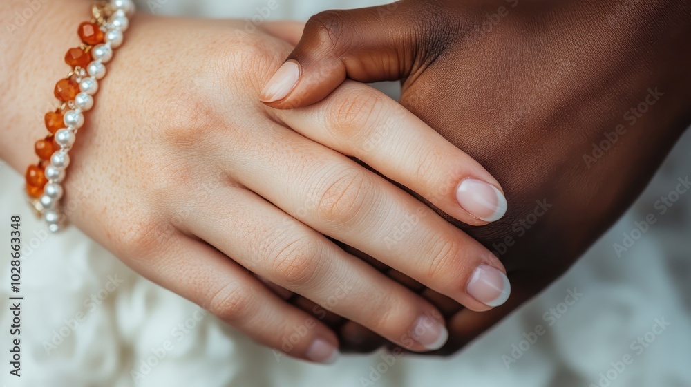 A close-up image of two hands belonging to people of different skin tones clasped together, symbolizing unity, diversity, and connection in a harmonious embrace. A close-up image of two hands belonging to people of different skin tones clasped together, symbolizing unity, diversity, and connection in a harmonious embrace.