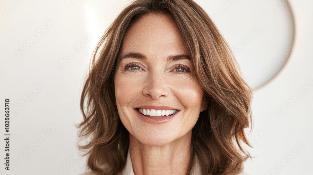 Confident Mature Woman with Radiant Smile in Natural Light Confident Mature Woman with Radiant Smile in Natural Light