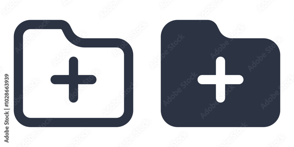 Folder with Plus simple icons set designed in filled, outline, line and stroke style Folder with Plus simple icons set designed in filled, outline, line and stroke style