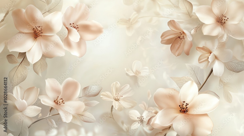 Elegant floral patterns with delicate petals and leaves, seamlessly flowing across a soft background Elegant floral patterns with delicate petals and leaves, seamlessly flowing across a soft background