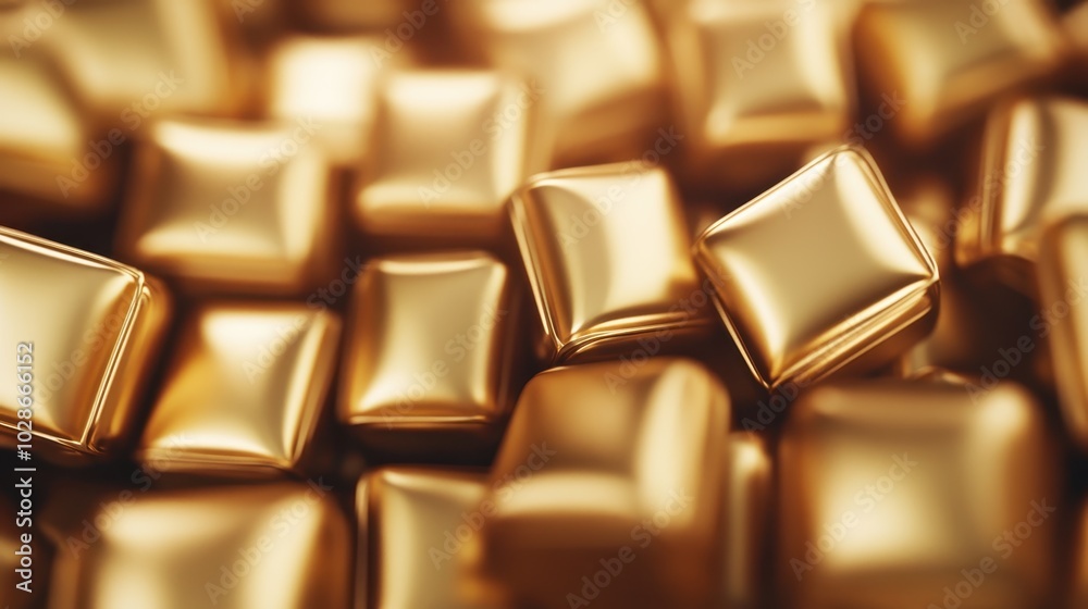 A contemporary and artistic composition of golden cubes arranged in a shiny, abstract pattern, capturing the imagination with their sleek, luxurious appearance. A contemporary and artistic composition of golden cubes arranged in a shiny, abstract pattern, capturing the imagination with their sleek, luxurious appearance.