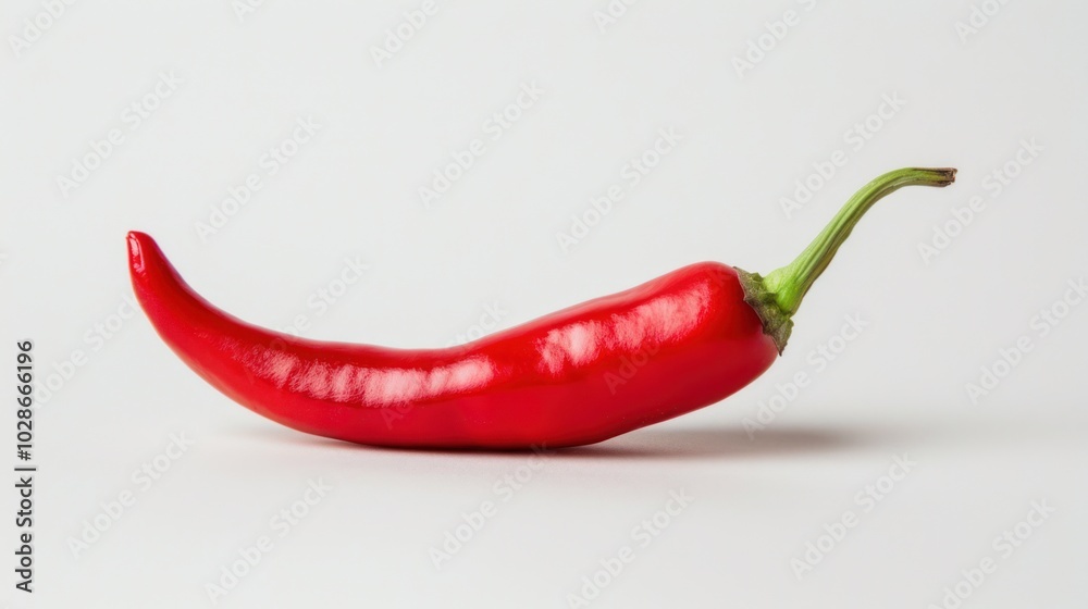 A Single Red Chili Pepper Isolated on a White Background A Single Red Chili Pepper Isolated on a White Background