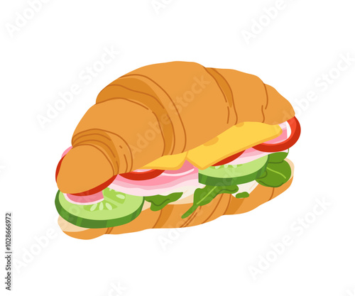 Sandwiches with Various Ingredients. Vector cartoon illustration of sub, sandwich, bagel, toast and burger with meat, cheese and vegetables.