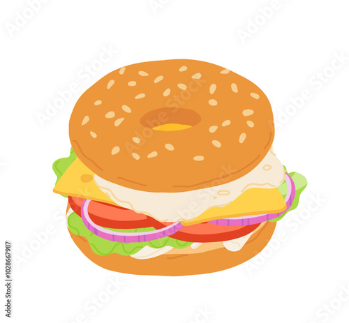 Sandwiches with Various Ingredients. Vector cartoon illustration of sub, sandwich, bagel, toast and burger with meat, cheese and vegetables.