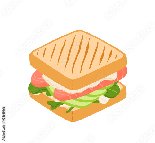 Sandwiches with Various Ingredients. Vector cartoon illustration of sub, sandwich, bagel, toast and burger with meat, cheese and vegetables.