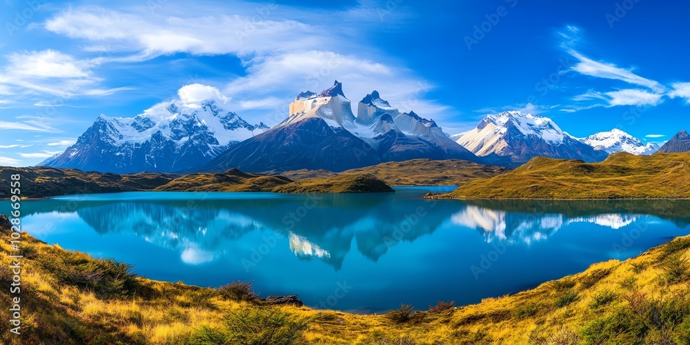 Fototapeta premium Mountain lake with blue water