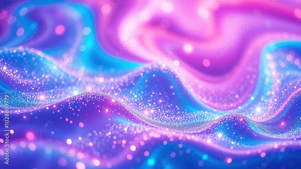 Abstract Blue and Pink Wavy Digital Background with Glowing Particles in Tilt-Shift Photography Style Abstract Blue and Pink Wavy Digital Background with Glowing Particles in Tilt-Shift Photography Style