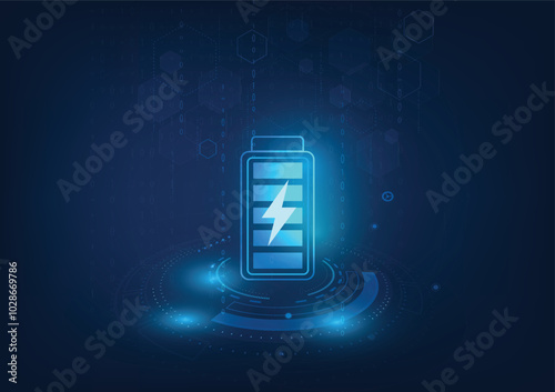 Abstract battery electrical energy and power supply concept. Battery Icon on digital background. Illustration vector