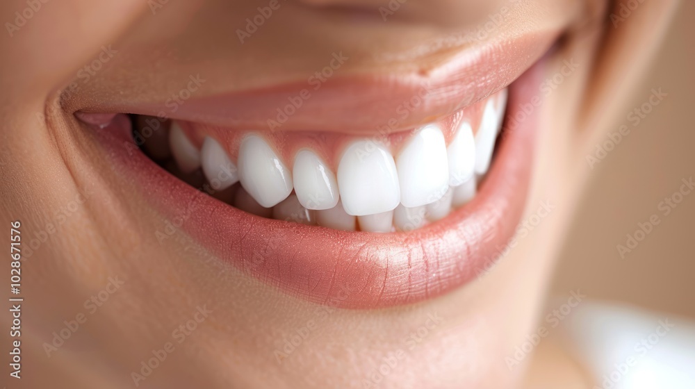 Close-up of a woman's smile showcasing bright white teeth and pink lips. Close-up of a woman's smile showcasing bright white teeth and pink lips.