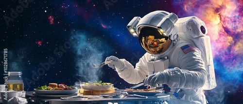 Astronaut cooking in space photo