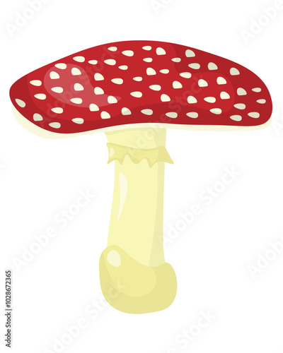 Fly agaric wild poisonous mushroom in flat style, element growing in the forest for education or design