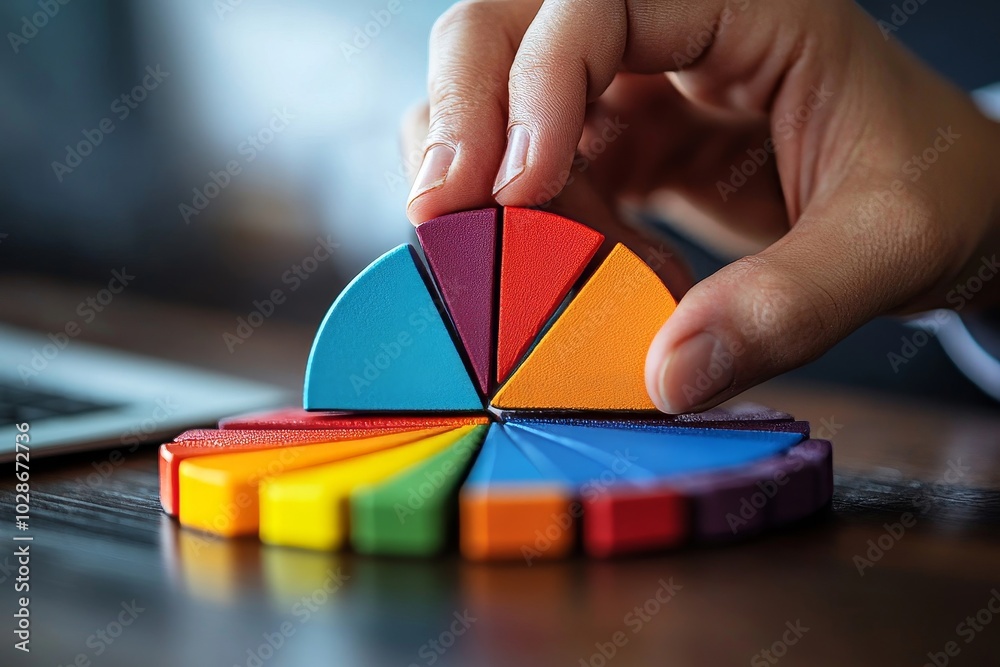Businessperson Placing A Last Piece Into Pie Chart, Generative AI